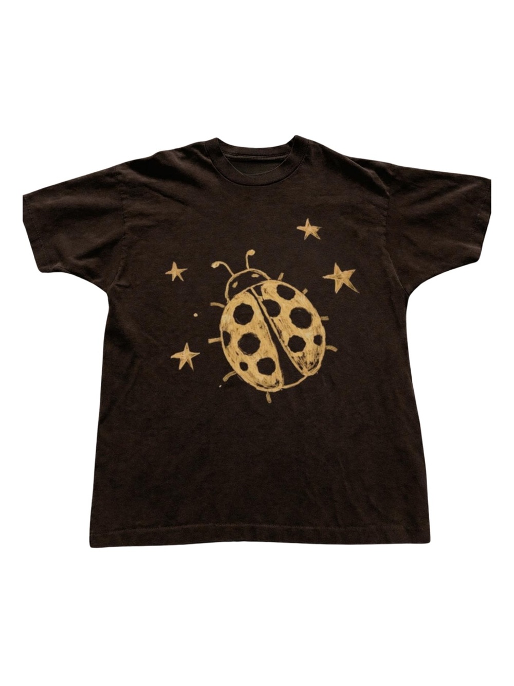 Gildan Brown Tee with Gold Ladybug Graphic